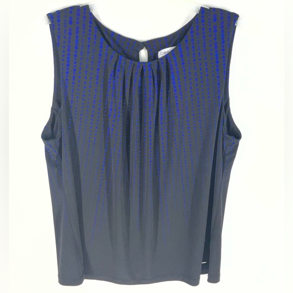 Calvin Klein Womens Black and Blue Spotted Patterned Business Casual Blouse | 1X - Picture 2 of 10